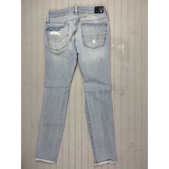American Eagle Size 4 Short Womens Jeans 360 Super Stretch Distress Raw Hem - Picture 4 of 6